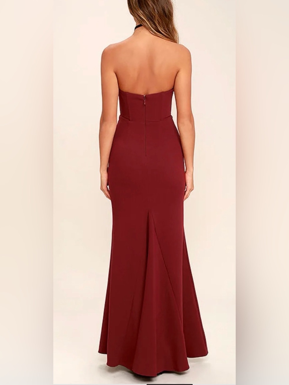 Strapless Burgundy Mermaid Evening Dress - Picture 3 of 5
